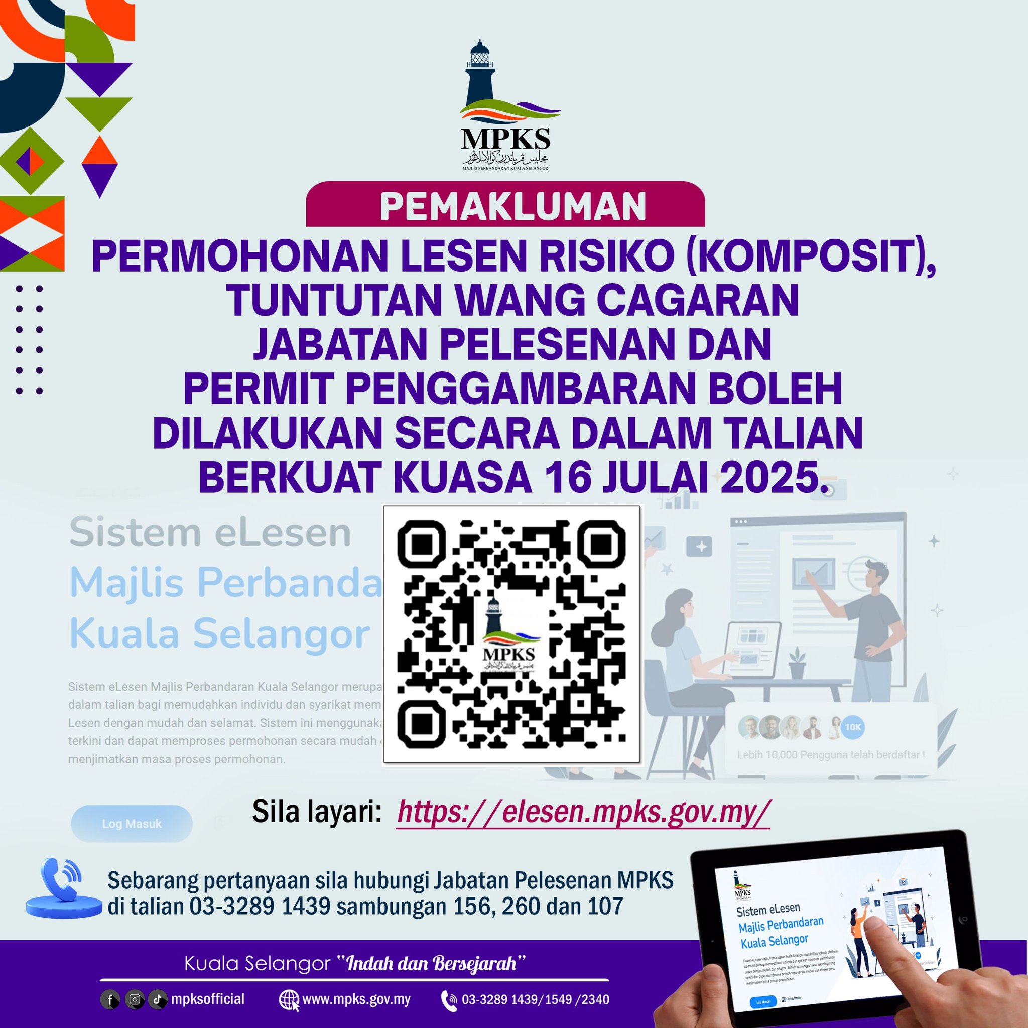PERMOHONAN LESEN RISIKO (KOMPOSIT), TUNTUTAN WANG CAGARAN, DAN PERMIT PENGGAMBARAN BOLEH DIBUAT SECARA DALAM TALIAN