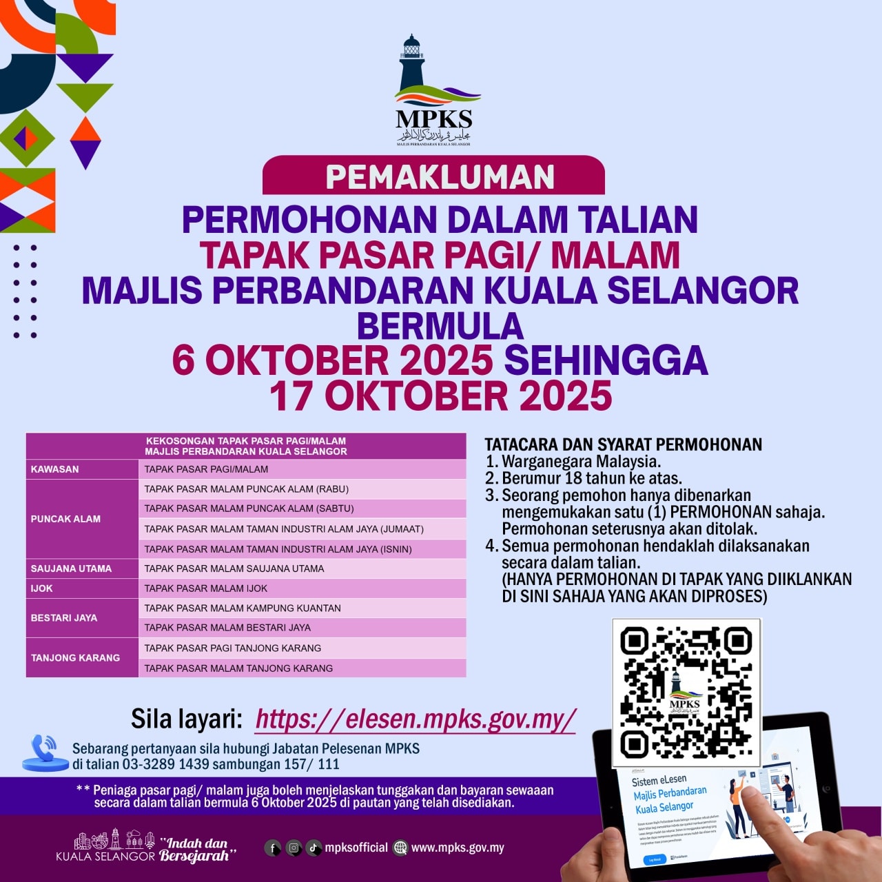 PERMOHONAN DALAM TALIAN TAPAK PASAR PAGI / MALAM MPKS