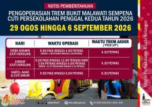 PENGOPERASIAN TREM BUKIT MALAWATI SEMPENA CUTI PERSEKOLAHAN PENGGAL KEDUA TAHUN 2026